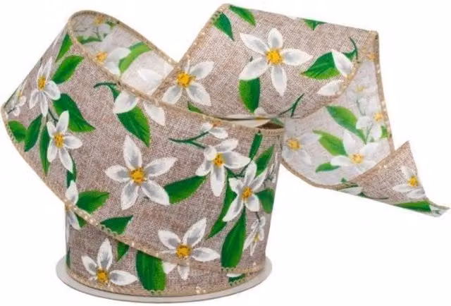 KDMD Floral Harmony Wired Hessian Jute Ribbon, 63 mm, Natural Multicolour