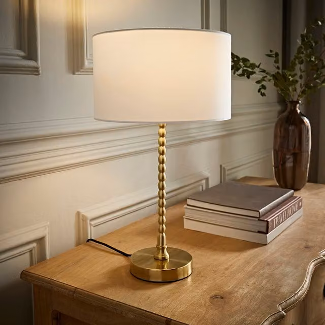 Maeve Brushed Gold Bobble Table Lamp with White Fabric Drum Shade