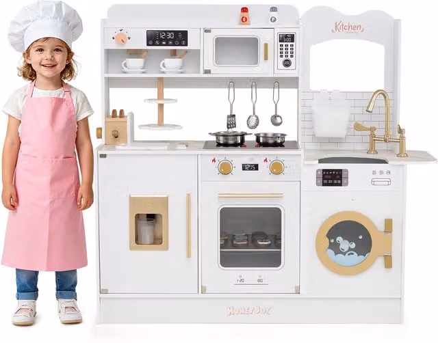 Costway Childrens Pretend Toy Kitchen Playset in White