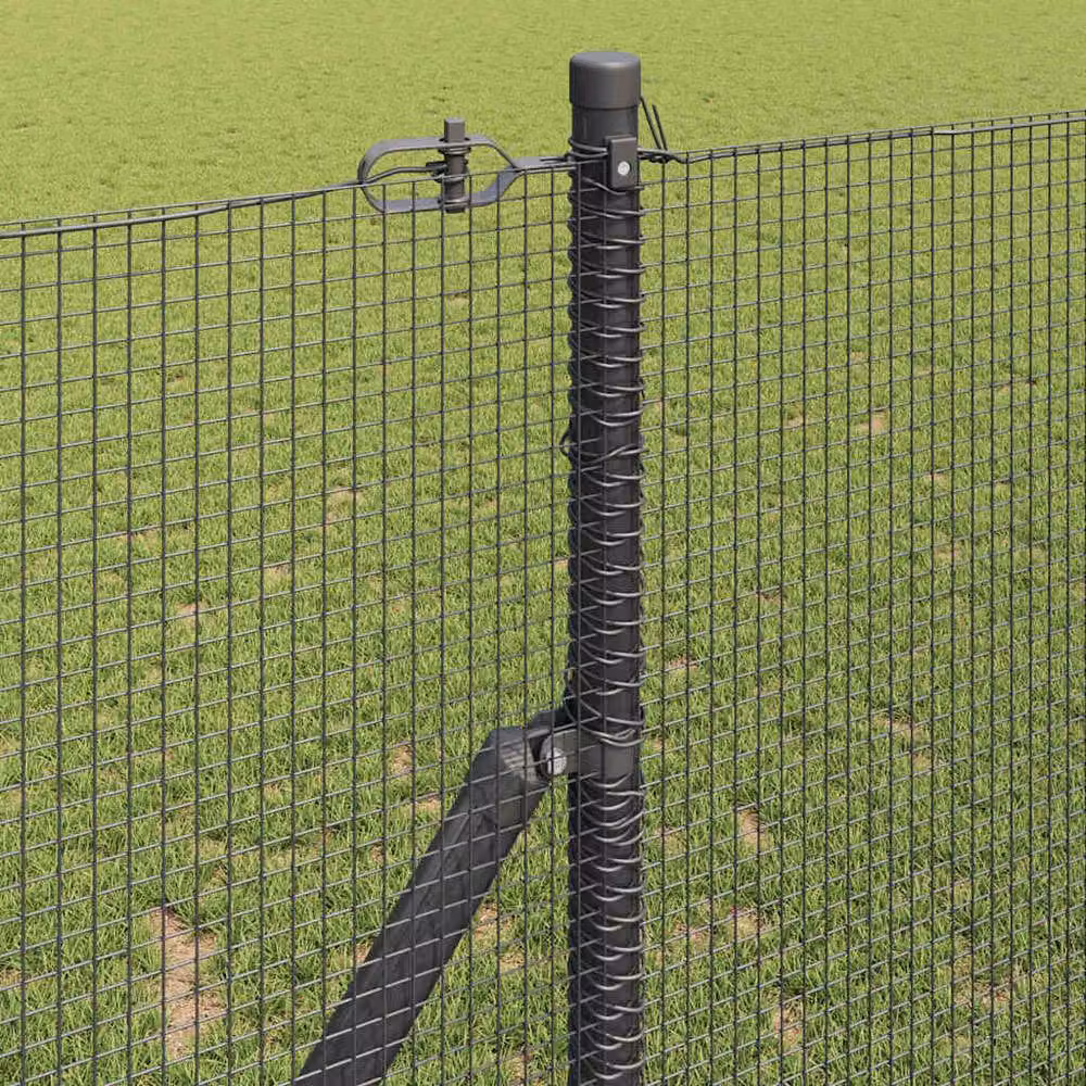 Berkfield Home Grey Steel Welded Wire Fence with 13 Round In-Ground Posts, H: 120 cm, L: 50 m – 3