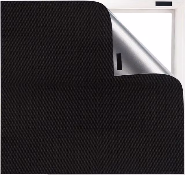 Marlow 2-Piece Blackout Window Shades, Black Adhesive Stick-On Thermal Insulating Polyester Blinds, Width: 145 cm