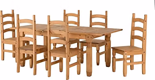 Seconique Corona Extendable Rectangular Pine Dining Set with 6 Chairs in Brown – 1