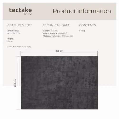 tectake Fluffy Rug in Anthracite Grey, Allergy-Friendly and Washable Short-Pile Polyester Carpet, W/D: 200 x 290 cm – 2