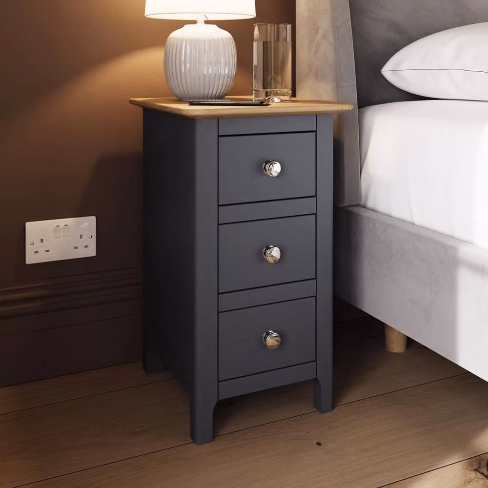 KORVIXA Oak Veneer 3 Drawer Bedside Table in Grey and Blue, W/D/H: 100 x 100 x 100 cm – 3