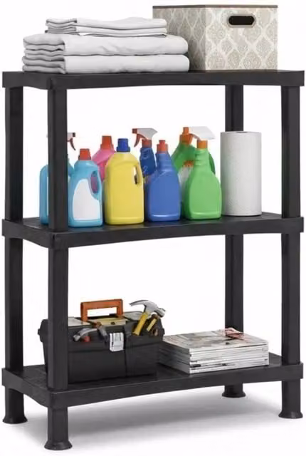 FORGEVIO 3 Tier Black Plastic Storage Shelving Unit – 1