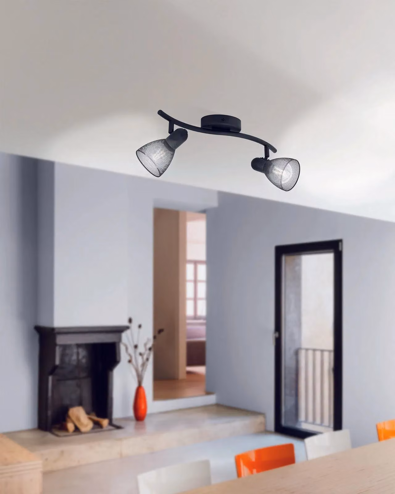 Loops Black Mesh Twin Ceiling Spot Light and 2x Matching Wall Lights with Adjustable Heads – 3