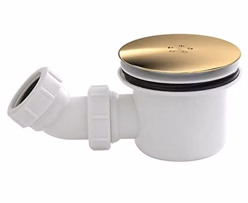 nuie STW005 Modern White Fast Flow Wetroom Shower Waste with Brushed Brass Cover, W/D/H: 9.9 x 11.6 x 11.6 cm