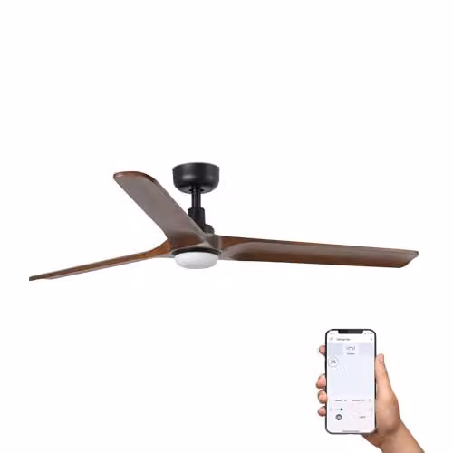 Netlighting Heywood Smart LED Ceiling Fan with 3 Blades in Black and Walnut, Diameter: 132 cm – 1