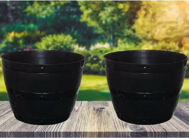 Whitefurze Set of 2 Black Plastic Barrel Planter Tubs, Diameter: 50 cm