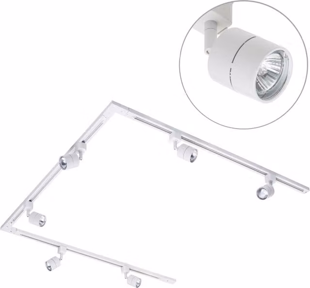 Litecraft 3m U-Shape Track Light Kit with Soho Spotlight Heads and LED Bulbs in White