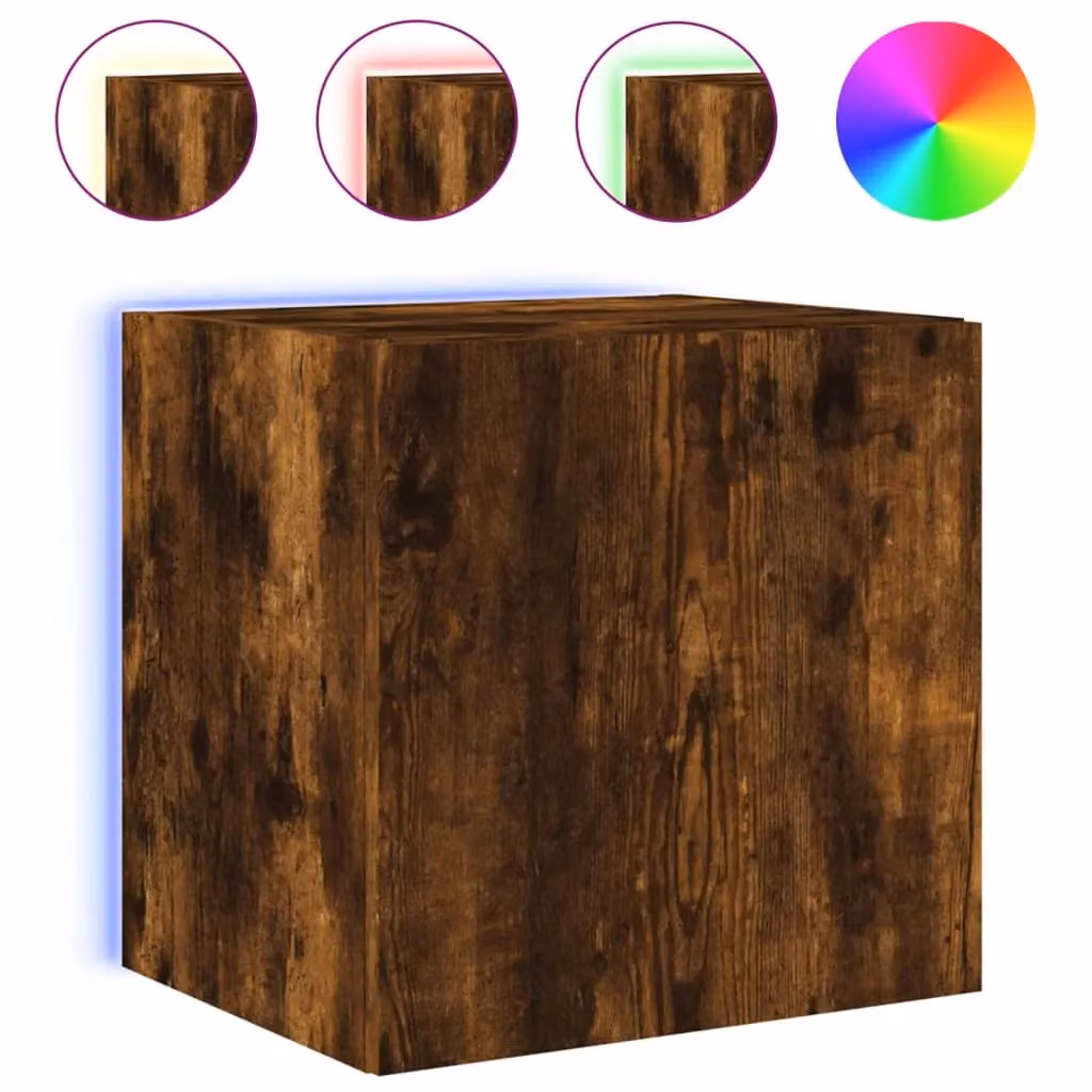 Berkfield Home Modern Wall Mounted TV Cabinet with LED Lights in Smoked Oak Brown, W/D/H: 40.5 x 35 x 40.5 cm – 2