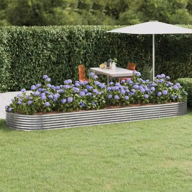 Berkfield Home Garden Powder-coated Steel Raised Bed in Silver, W: 450 cm, D: 140 cm, H: 36 cm – 1