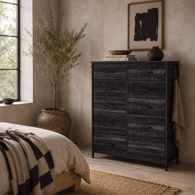 Wyld Haus Mirizi 10 Drawer Fabric and Metal Storage Chest, Black, H 94.5 x W 86.0 x D 30.0 cm – 1