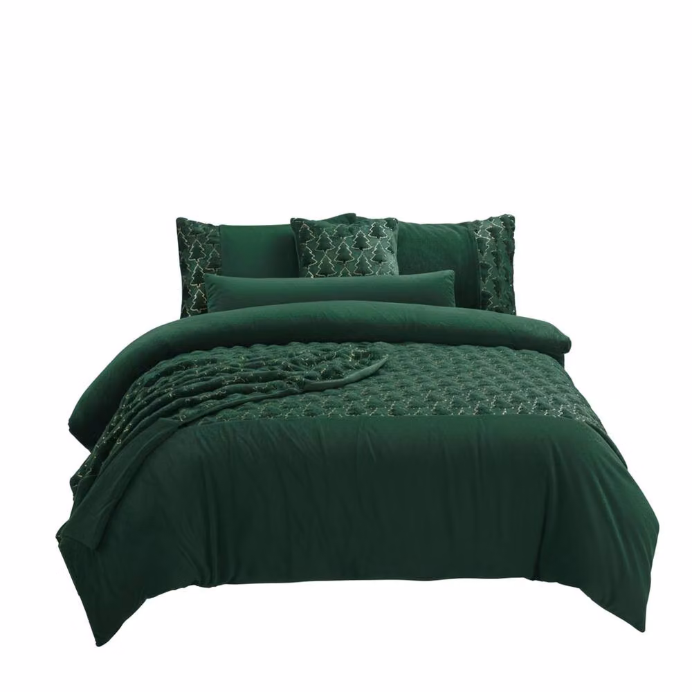 Snug City Christmas Tree Fleece Duvet Cover and Pillowcase Set, Green, W: 200 cm x D: 200 cm – 2