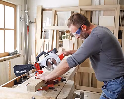 Einhell Power X-Change 18V Cordless Mitre Saw with Work Table, 3000 RPM, Black, Yellow and Red – 2