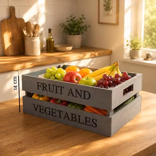 Orsina Grey and Black Solid Wood Crate Storage Box with Handles – 2