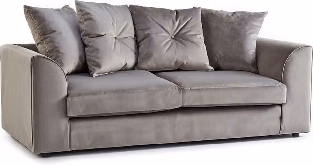 Furnishings For Less UK Fernando 3 Seater Sofa in Grey Soft Plush Velvet Fabric with Scatter Back