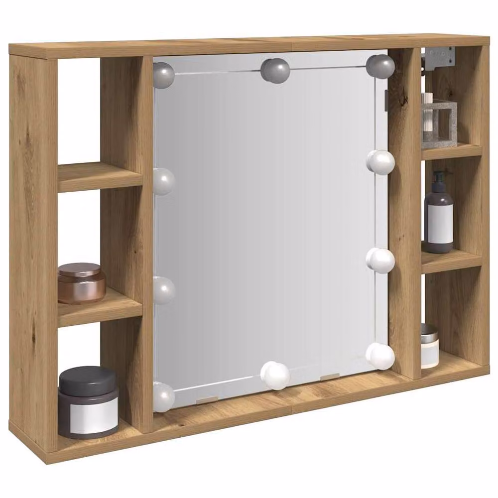 Berkfield Home LED Mirror Cabinet in Artisan Oak Brown, W/D/H: 76 x 15 x 55 cm – 2