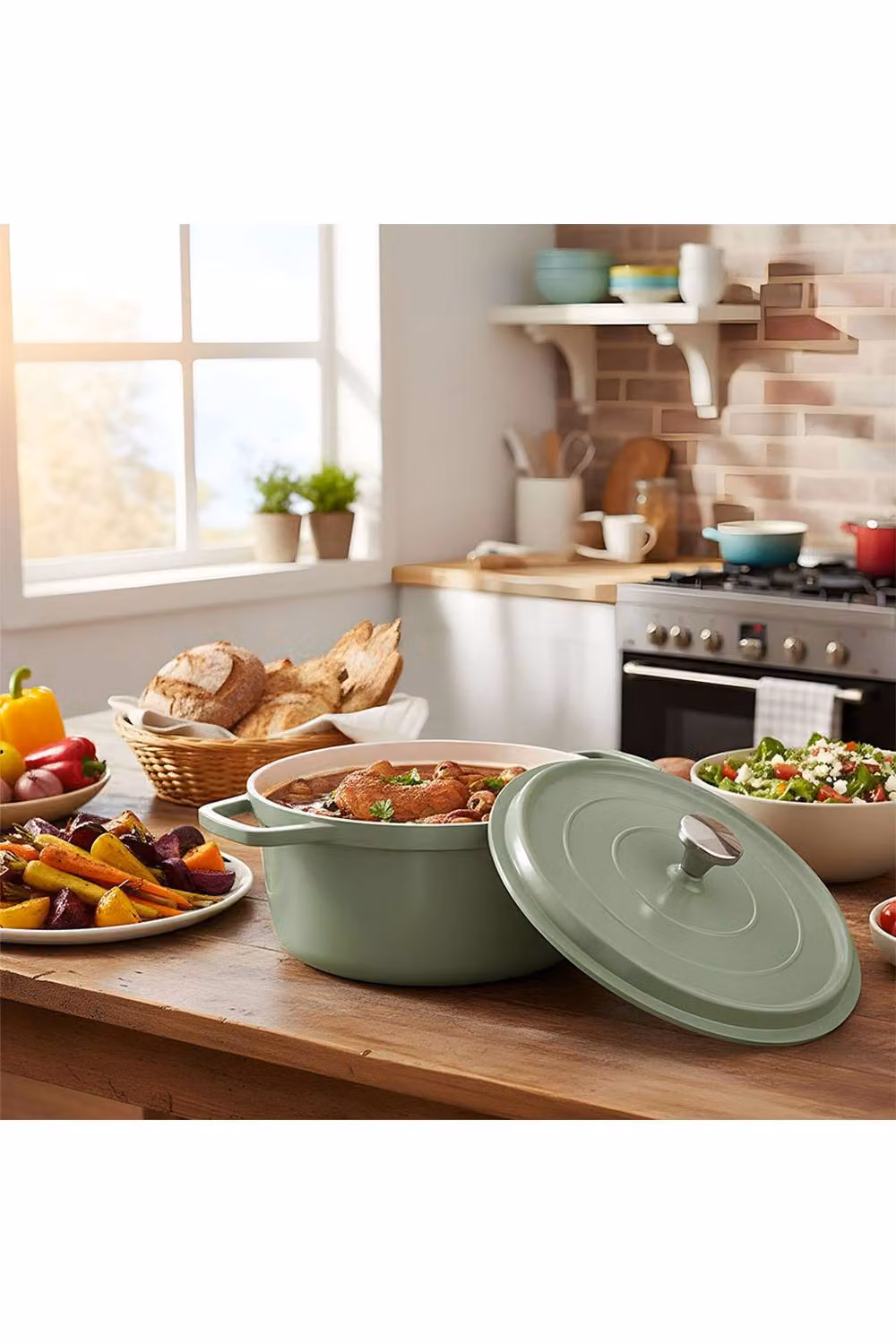 Living and Home Non-Stick Enamel Cast Aluminium Dutch Oven Casserole Pot, Pale Green, 2.75/4.75 l – 2