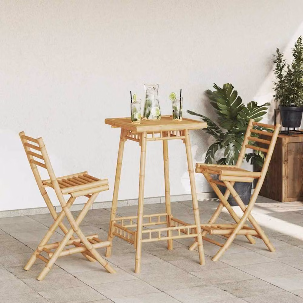 Berkfield Home Set of 2 Foldable Bamboo Outdoor Bar Stools with Footrests in Brown – 2