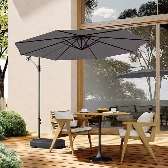 Livingandhome Grey Cantilever Garden Parasol with Water or Sand Filled Base