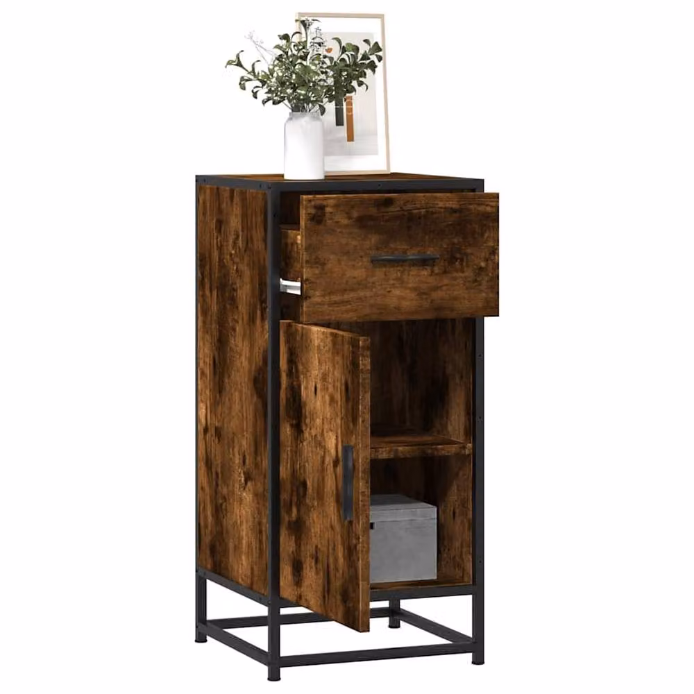 Berkfield Home Industrial Sideboard in Smoked Oak and Brown, W/D/H: 35.5 x 35.5 x 76 cm – 2