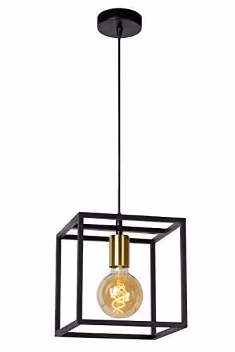 Lucide Ruben Black Metal Suspended Pendant Light with Transparent Glass, Height Adjustable, E27, W/D/H: 40 x 22 x 22 cm – 1
