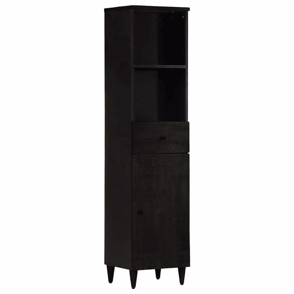 Berkfield Home 3 Piece Modern Black Mango Wood Bathroom Furniture Set – 3