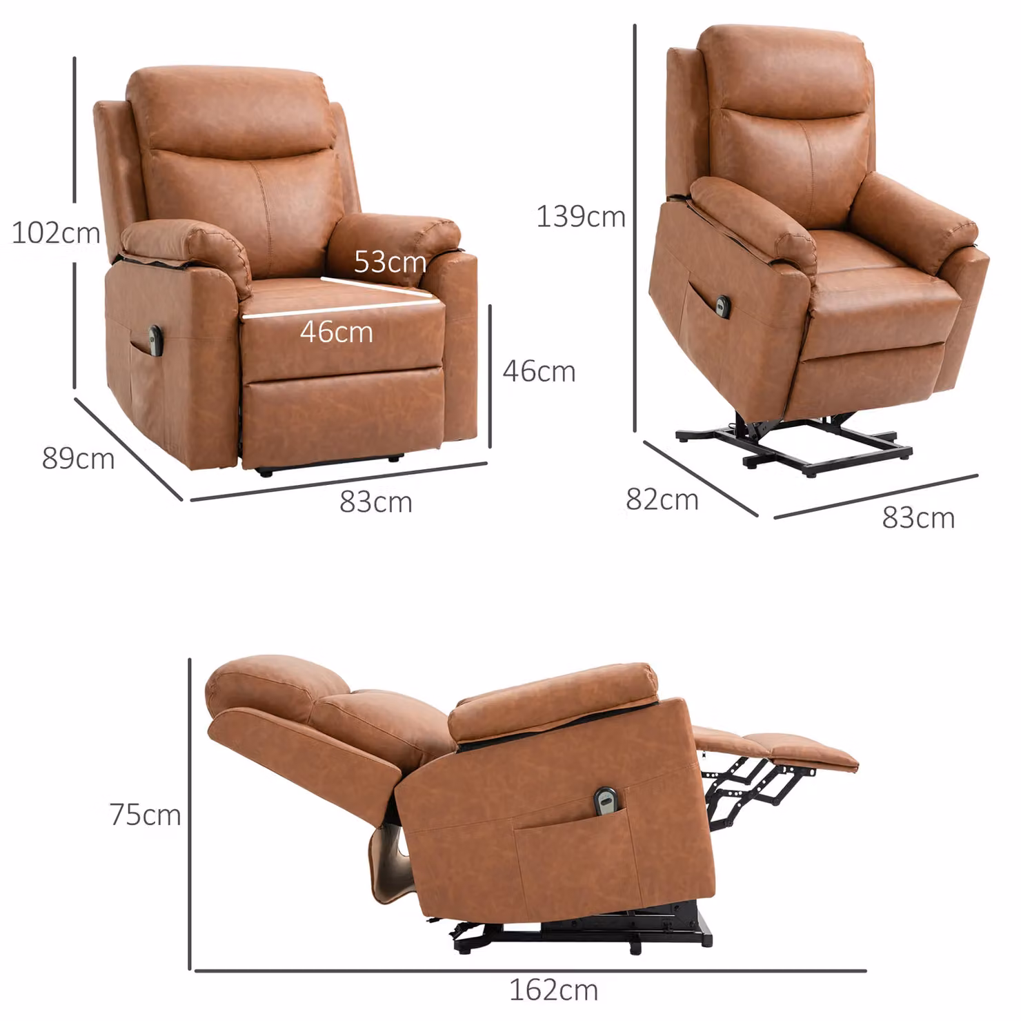 HOMCOM Brown Synthetic Leather Electric Power Lift Riser Recliner Chair with Remote Control – 3