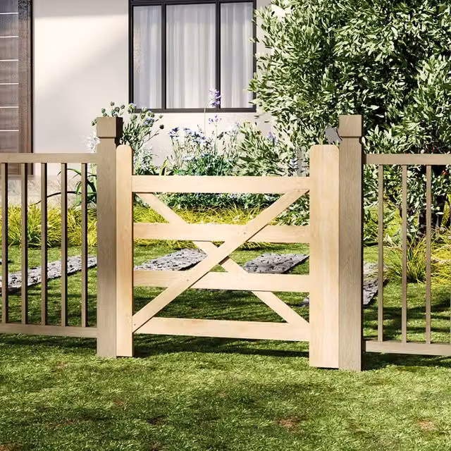 Livingandhome Brown Timber Big Cross Outdoor Garden Gate, Width: 90 cm