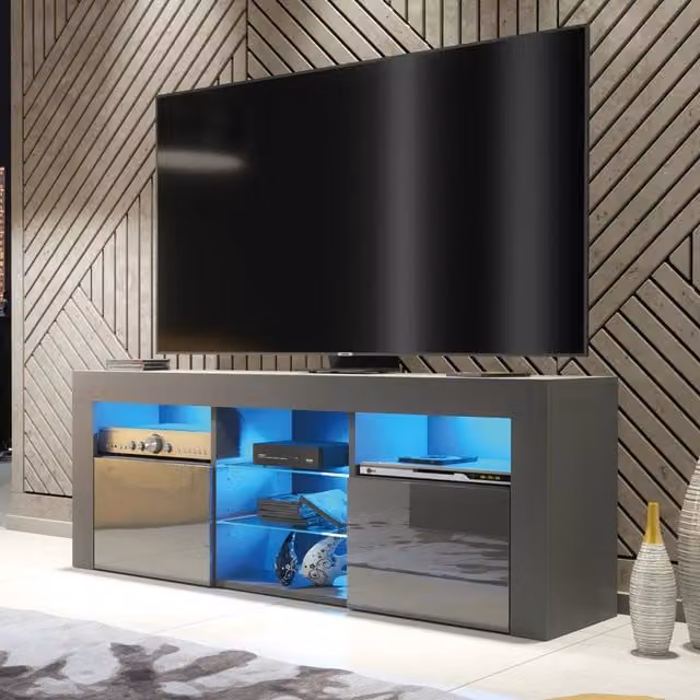 Creative Furniture Pulse Modern Glossy TV Unit in Dark Grey, W: 145 cm, D: 35 cm, H: 53 cm