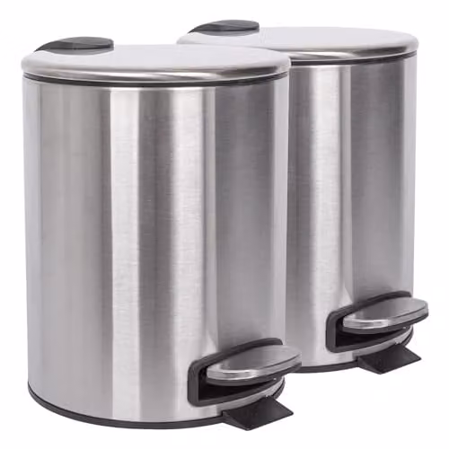 Harbour Housewares Pack of 2 Round Stainless Steel Pedal Bins, 5L, Silver