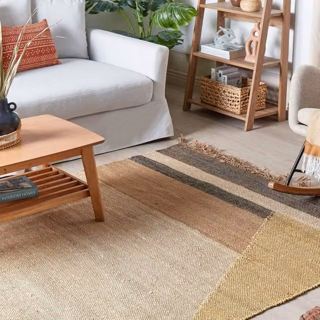 Wyld and Coco Brown Geometric Jute Woven Area Rug, W: 140 cm, D: 200 cm – 1