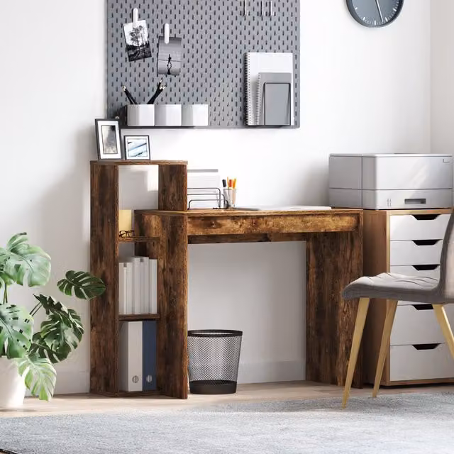 Berkfield Home Writing Desk in Smoked Oak Brown, W/D/H: 100 x 90 x 0 cm