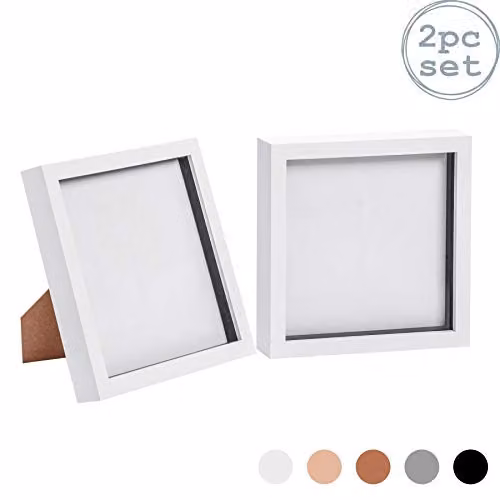 Nicola Spring Modern Square 3D Box Photo Frames, White, Pack of 2