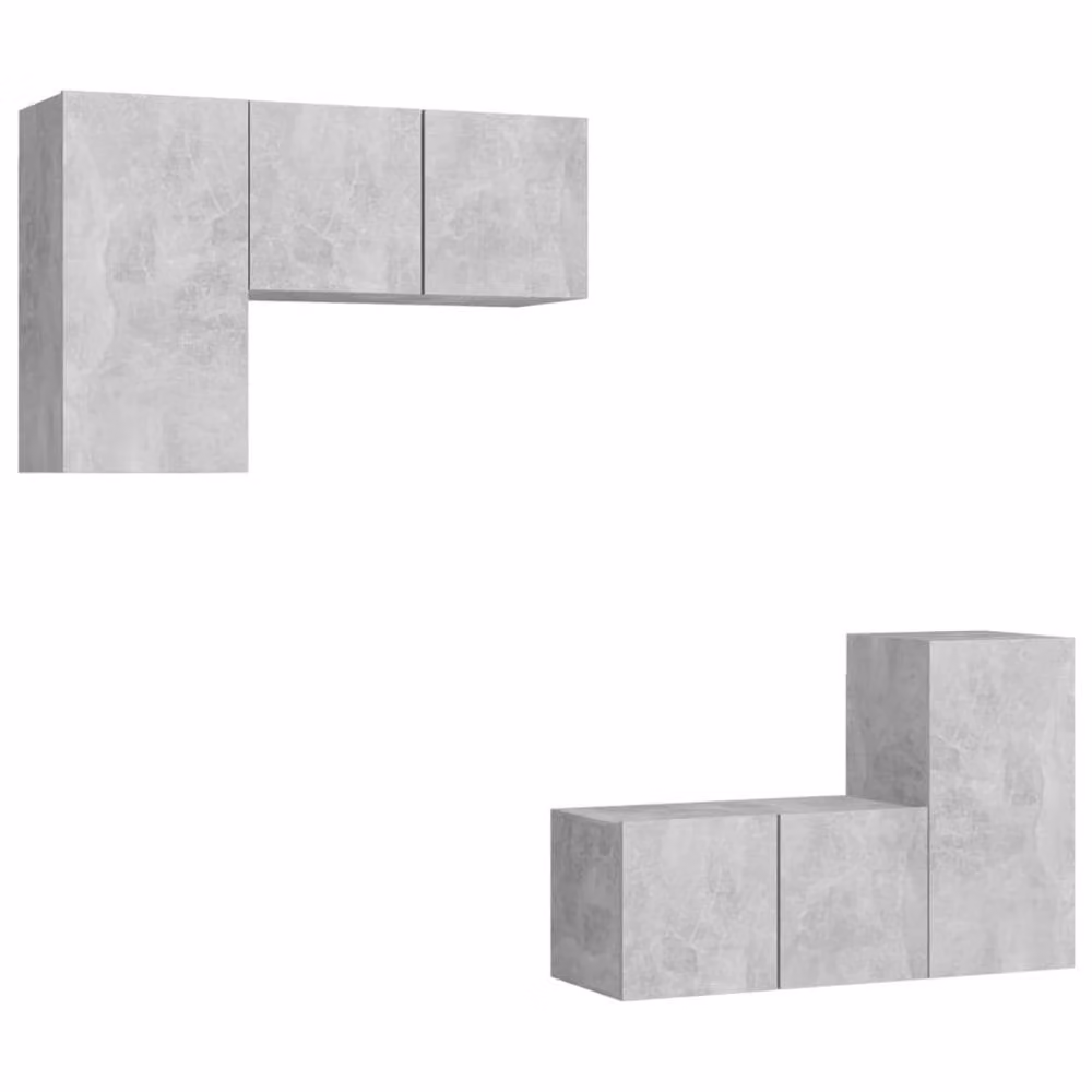 Berkfield Home 4 Piece Modern Wall Mounted TV Cabinet Set in Concrete Grey with Open Shelves and Hinged Doors – 2