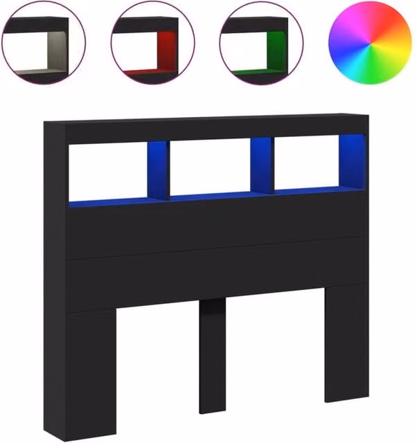 Berkfield Home Modern Black Headboard Cabinet with Integrated LED Lighting and USB Charging Port, W/D/H: 120 x 17 x 102 cm
