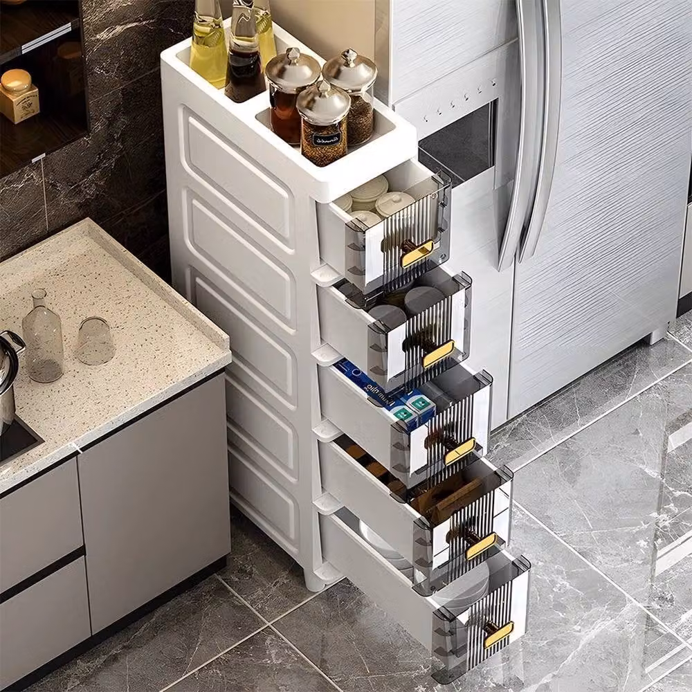 SPETLEK 5 Tier Slim Storage Cabinet with Narrow Slide Out Drawers in Grey and White, H: 100 cm, W: 15 cm – 3