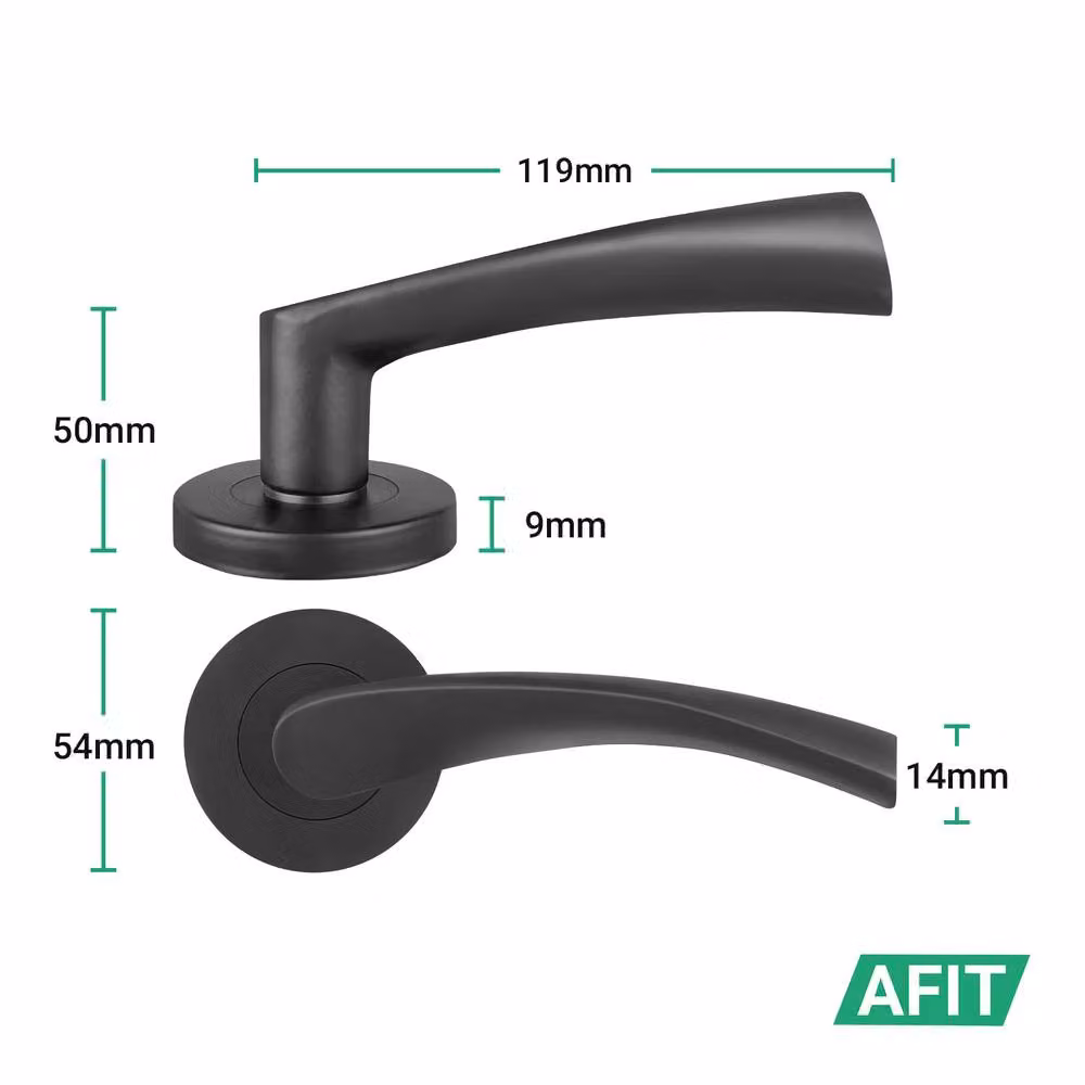 AFIT Matt Black Door Handle Rose Set with Thumbturn Cylinder and Hinges, 1 Pair – 2