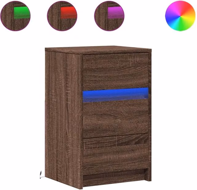 Berkfield Home Modern Bedside Cabinet in Brown Oak with Integrated LED Lighting – 1