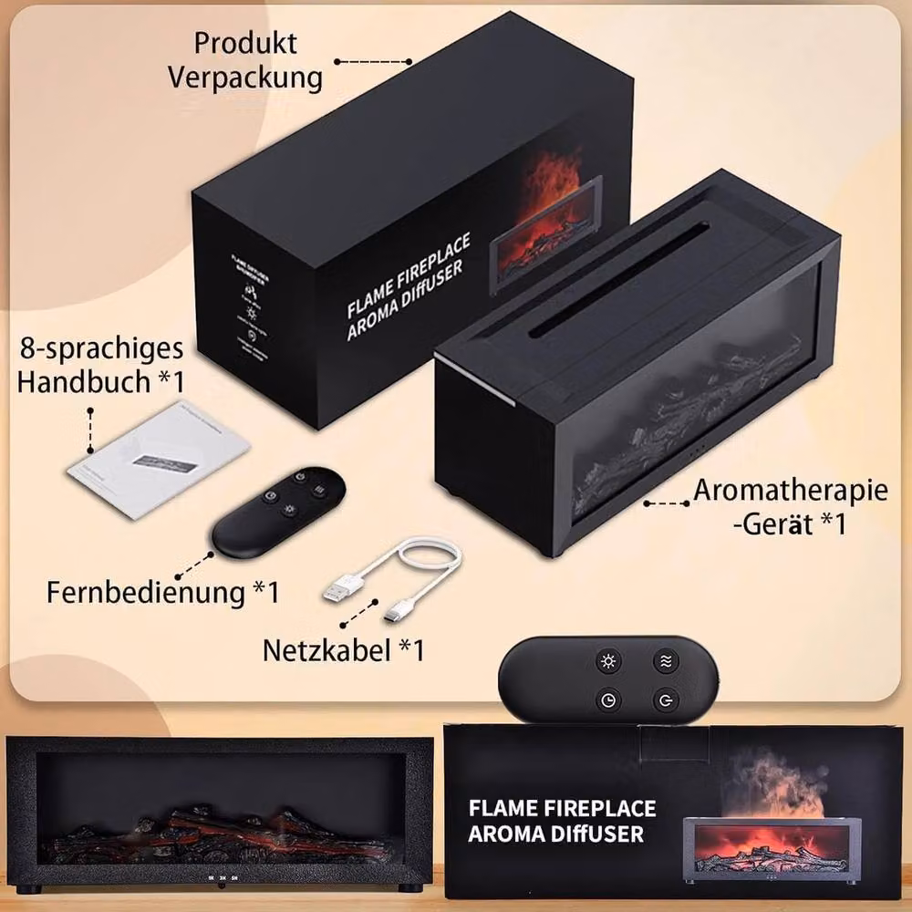NESTLUNE Fireplace Flame Humidifier and Aroma Diffuser with Colourful Light in Black, W/D/H: 15 x 15 x 15 cm – 2