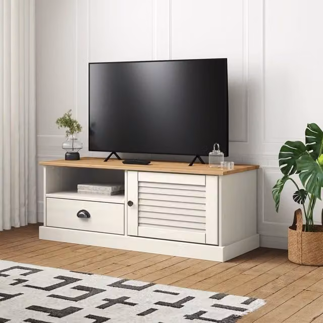 Berkfield Home VIGO White TV Cabinet in Solid Pine Wood, W/D/H: 106 x 40 x 40 cm