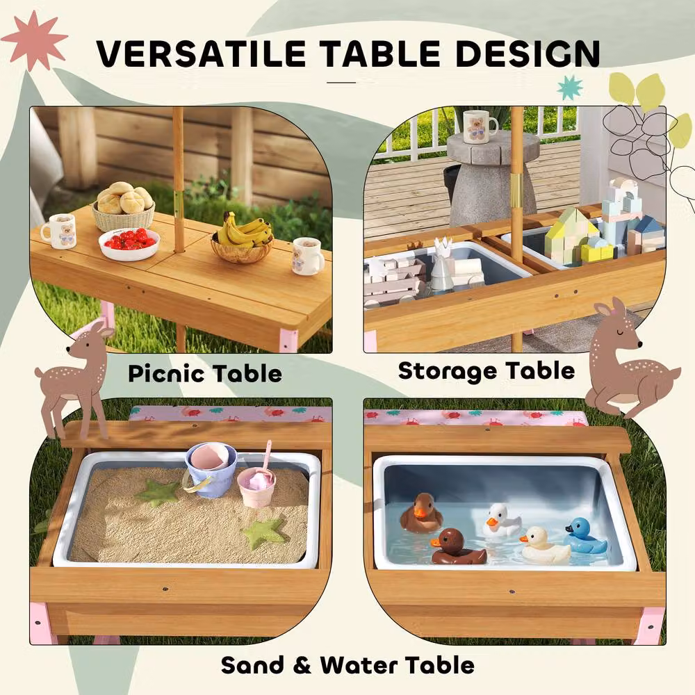 STILVORA Kids Picnic Table Set with Foldable Umbrella in Pink – 3