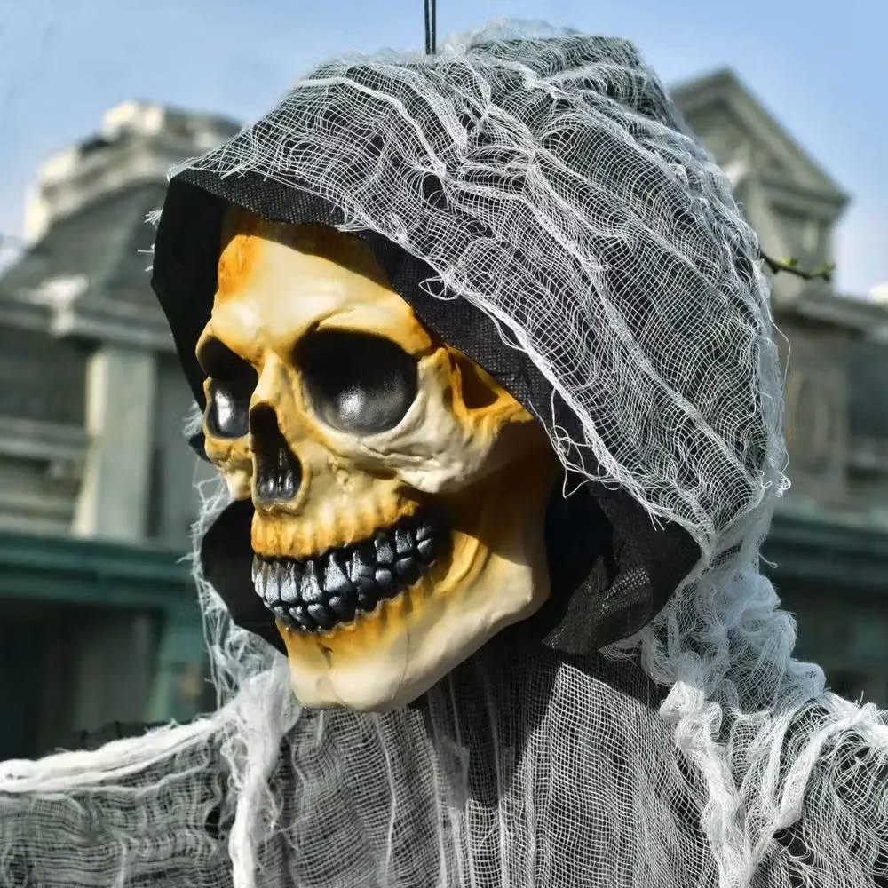 Garden Greatness Hanging Grim Reaper and Ghost Halloween Decoration, Black and Multicolour, Height: 182.88 cm – 4