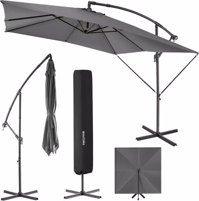 tectake Apollon Cantilever Sun Umbrella with Crank in Grey