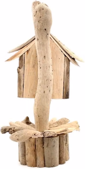 KDMK Handmade Rustic Recycled Driftwood Birdhouse and Insect Habitat on Stand, Brown, H 40.0 cm x W 16.0 cm x D 14.0 cm