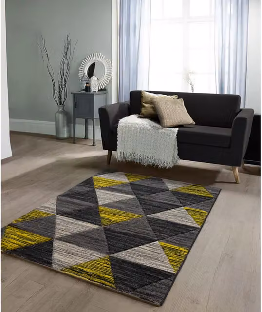 Home Republic Vision Ochre Geometric Rug in Yellow, W: 80 cm, L: 150 cm