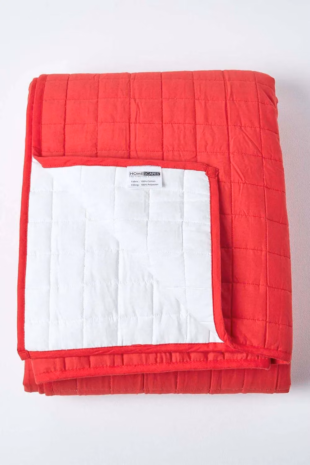 Homescapes Red Cotton Quilted Reversible Bedspread, Single – 2