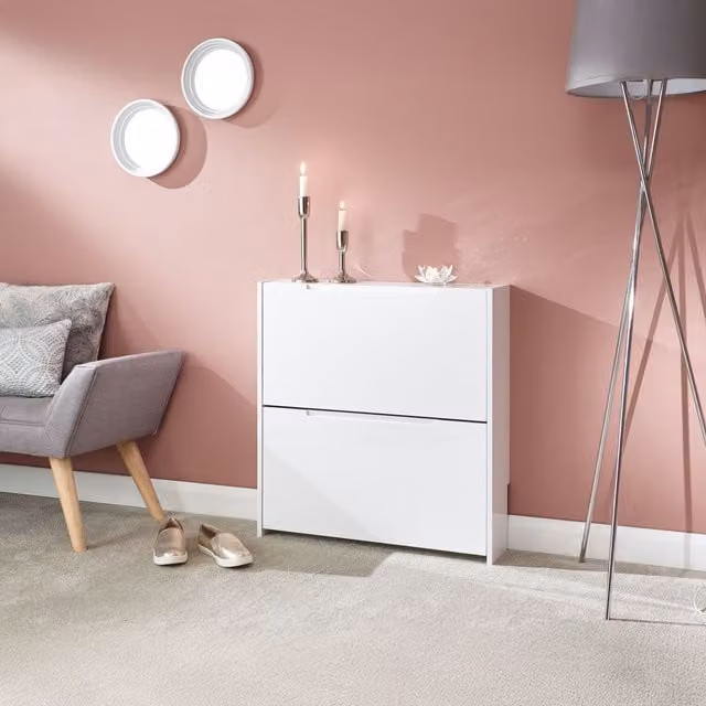 GFW Narrow White High Gloss 2 Tier Shoe Cabinet – 1