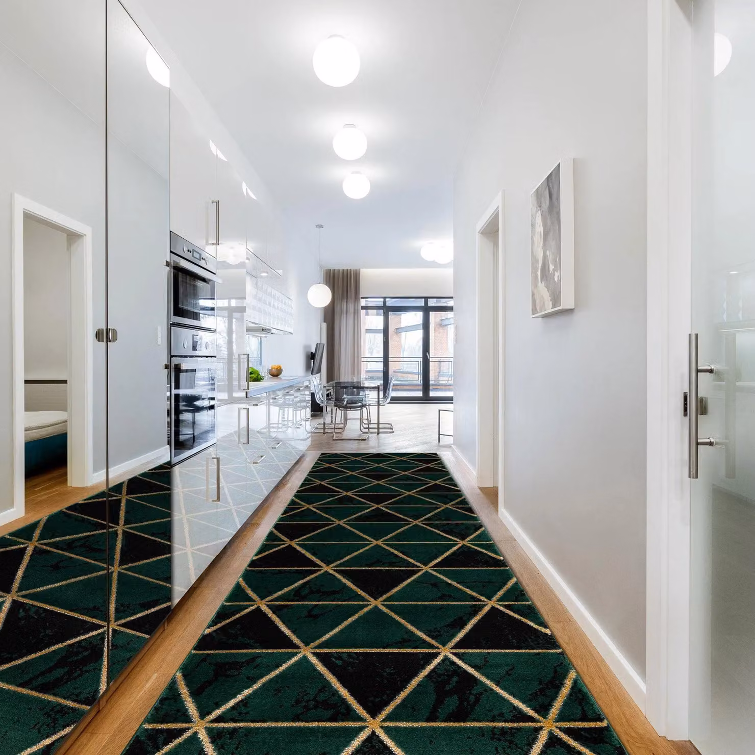 RugsX Exclusive Emerald Green Geometric Runner, W: 100 cm, L: 370 cm – 4
